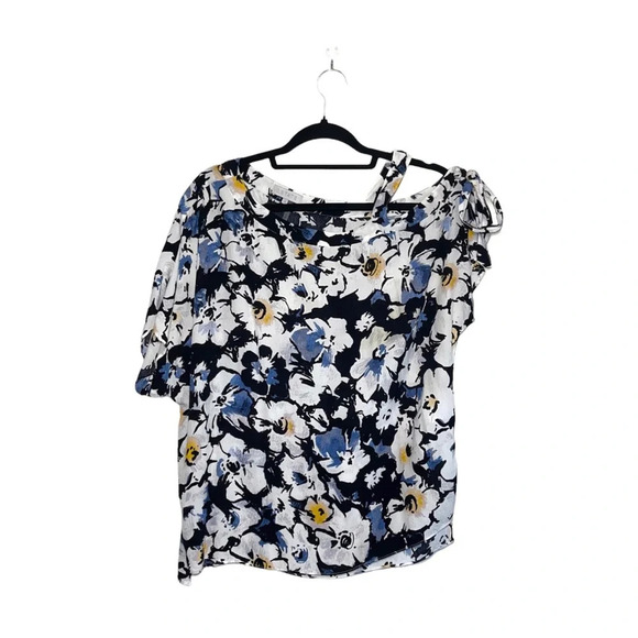 1. State Black White Floral Print Tie Single Cold Shoulder Blouse Small Women’s - Picture 2 of 13